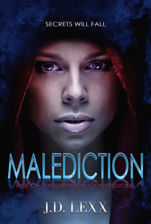 Book cover for Malediction: Rise of the Crimson Confessions, an erotic romantic suspense novel by author J.D. Lexx